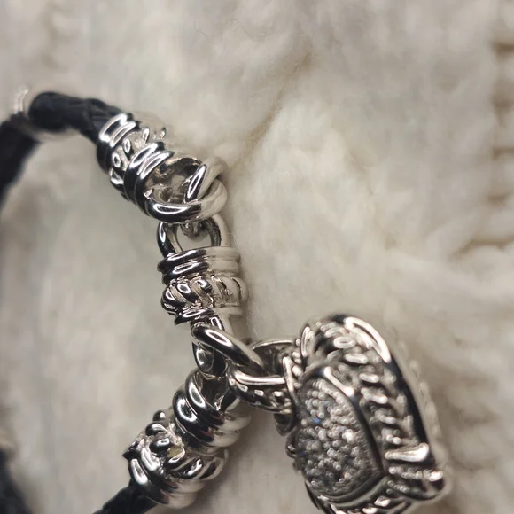 Judith Ripka Sterling Heart Charm Bracelet, Leather Band & Cubic Zirconia - Picture 9 of 12